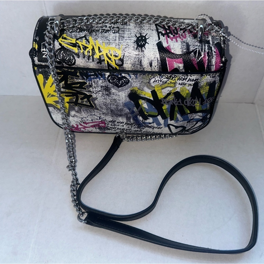 DKNY Black and White Graffiti Crossbody Bag - Picture 3 of 10